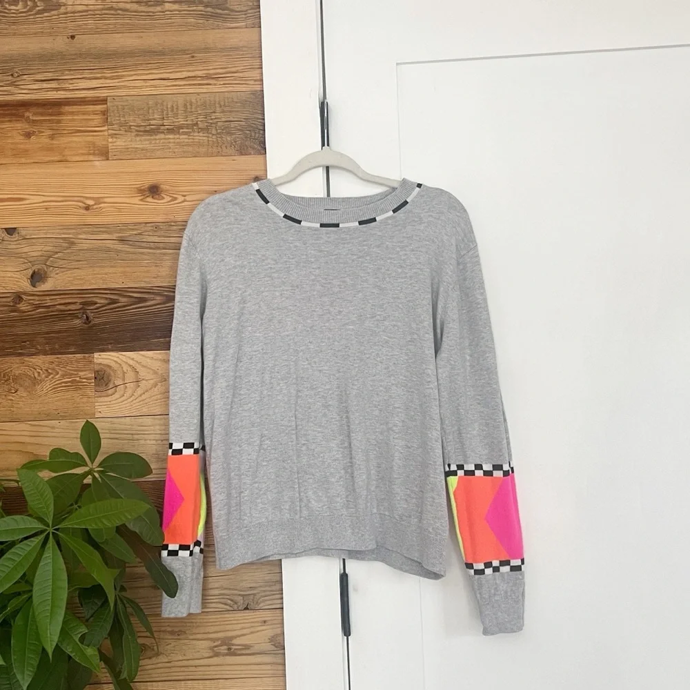 Wispr By Brodie Bright Chevron Gray Cotton Silk Blend Pullover Sweater Large